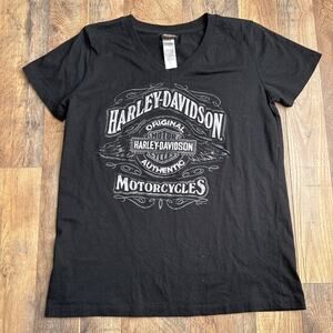 Harley Davidson T-Shirt Women's Medium Black Motorcycle‎ Short Sleeve Ohio 6432